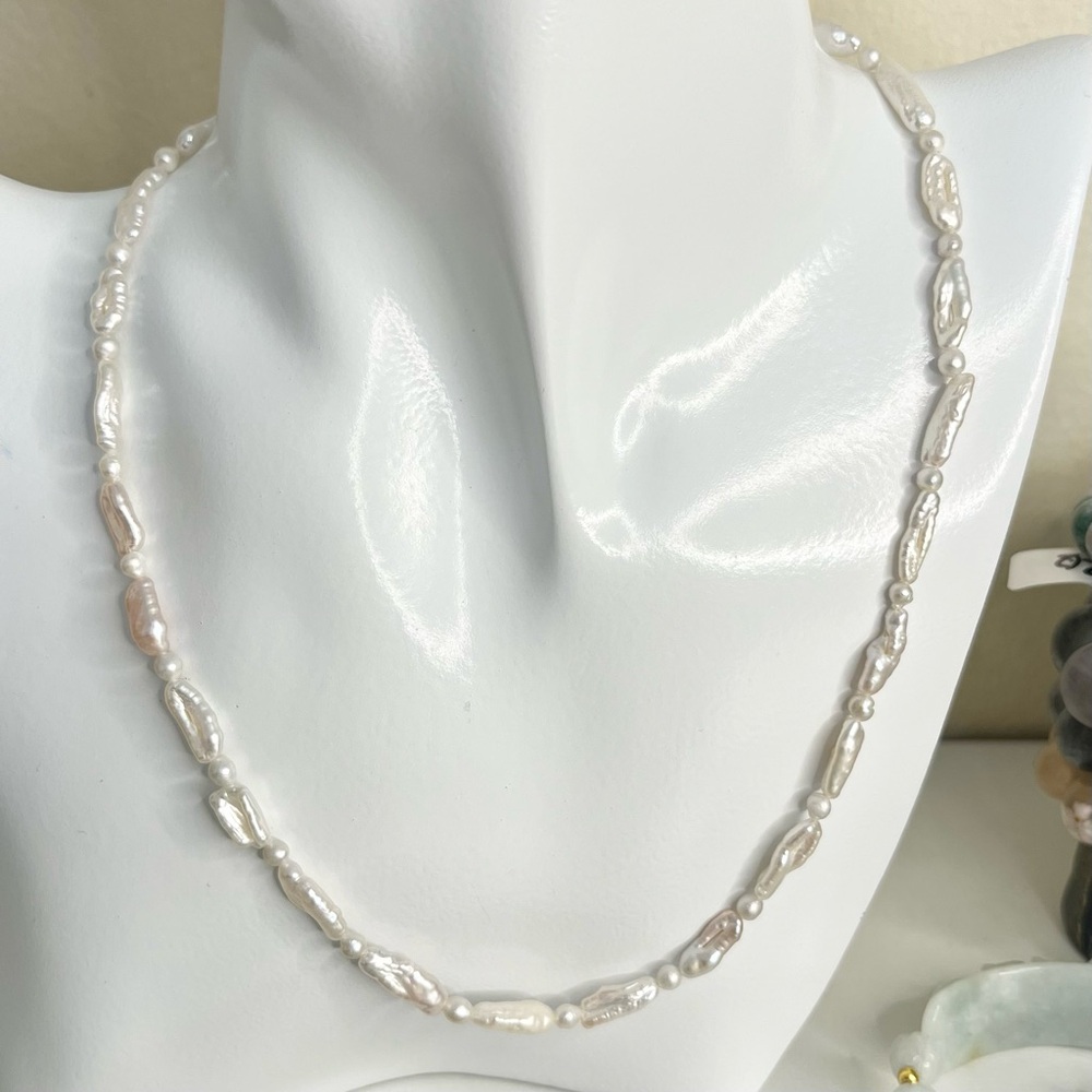 Toothpick Genuine Pearl Necklace 3mm